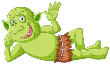 Çizgi film karakterinde izole edilmiş bir şekilde yatarken yeşil goblin ya da trol gülümsemesi.