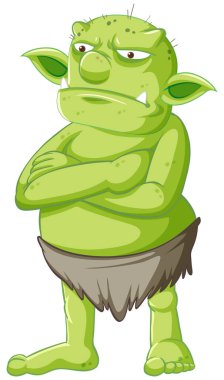 Yeşil goblin ya da troll duruşu karikatür karakteri içinde öfkeli yüzle izole edilmiş.