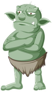 Koyu yeşil goblin ya da troll karikatür karakteri içinde öfkeli bir yüzle poz veriyor.