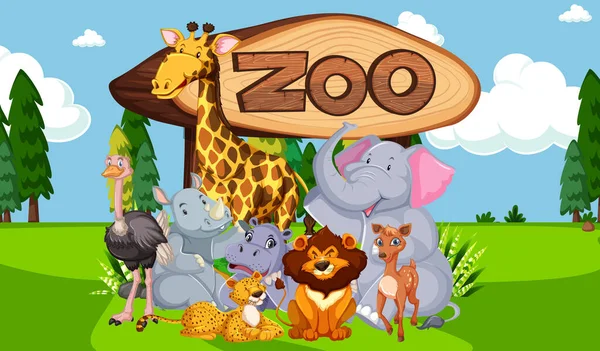 Группа Животных Иллюстрацией Знака Зоопарка — стоковый вектор