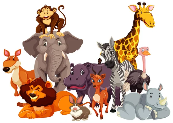 Groep Illustraties Van Wilde Dieren — Stockvector