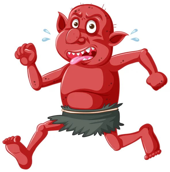 Goblin Rojo Troll Corriendo Pose Con Cara Divertida Ilustración Aislada — Vector de stock
