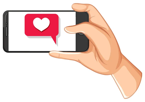 Akıllı Telefon Beyaz Arkaplan Illüstrasyonunda Izole Edilmiş Eller Aşk Etiketi — Stok Vektör