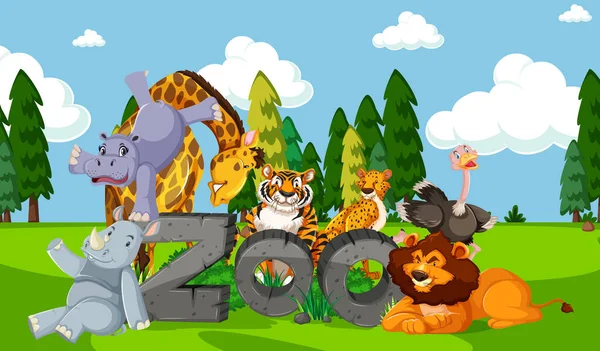 Zoo Animals Wild Nature Background Illustration — Stock Vector