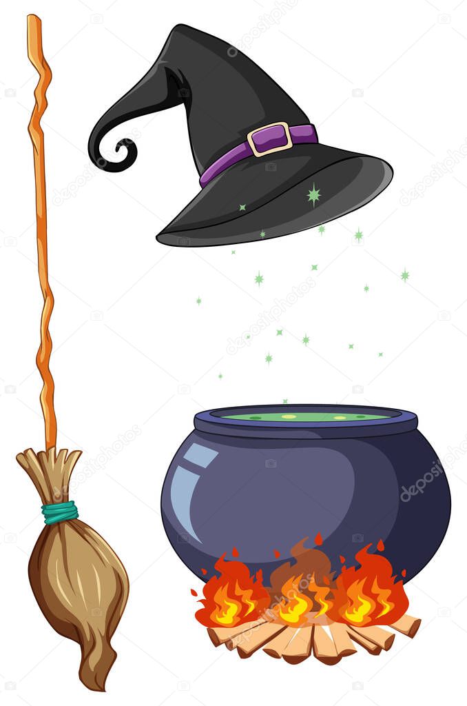 Set of witch and wizard objects illustration