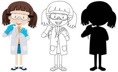 Silüeti ve çizimi olan tatlı bir kimyager kız.