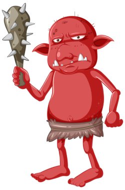 Çizgi film karakterinde kırmızı goblin ya da trol avlanma aracı tutuyor.