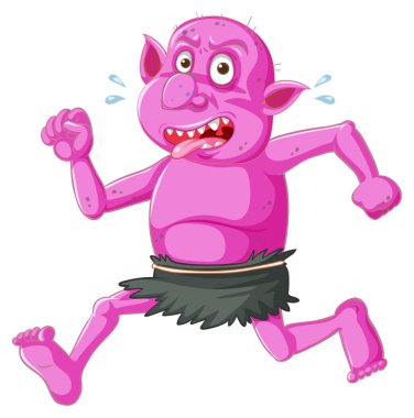 Pembe goblin ya da troll koşu pozu. Çizgi film karakteri içinde komik bir yüzü var.