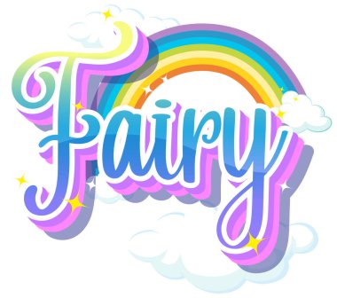 Beyaz arkaplanlı gökkuşağı resimli peri logoları