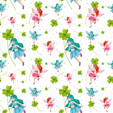 Kusursuz peri masalları ve beyaz arkaplandaki şanslı yonca çizimi.