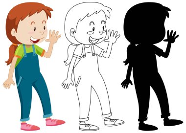 Kız, taslak ve silüeti ile poz veren birini selamlıyor