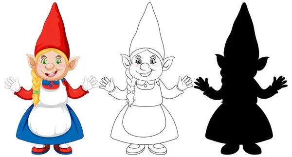 Gnomo Color Contorno Silueta Personaje Dibujos Animados Sobre Fondo Blanco — Archivo Imágenes Vectoriales
