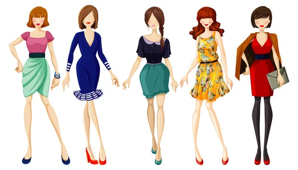 Set Fashionable Lady Illustration — Stock Vector