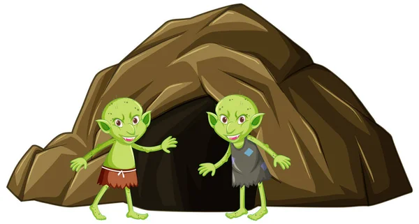 Goblins Con Cueva Personaje Dibujos Animados Sobre Fondo Blanco Ilustración — Vector de stock