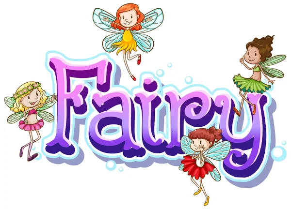 Fairy Logotyp Med Små Älvor Vit Bakgrund Illustration — Stock vektor