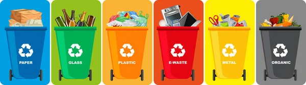 Caixas Reciclagem Coloridas Com Símbolo Reciclagem Isolado Ilustração Fundo Cor — Vetor de Stock