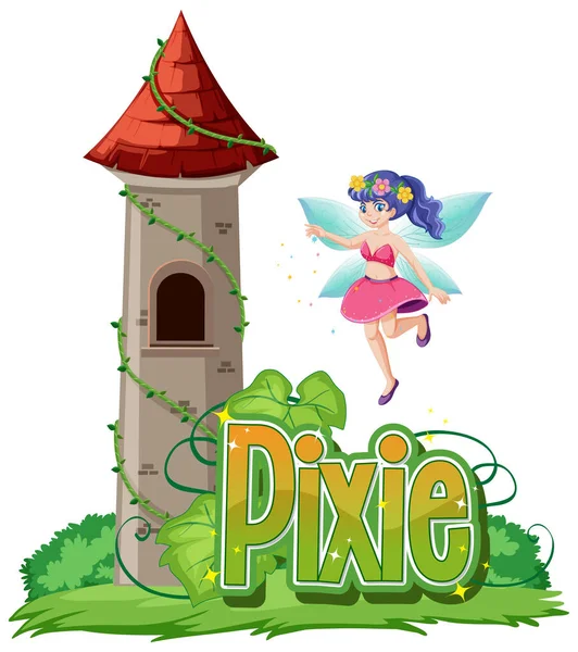 Pixie Logo Mit Kleinen Feen Auf Weißem Hintergrund — Stockvektor