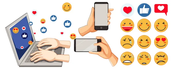 Conjunto Emoticones Redes Sociales Ilustración — Vector de stock