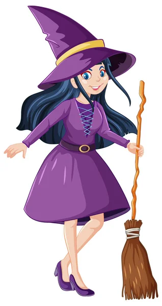 可爱的年轻女巫卡通人物插图 — 图库矢量图片