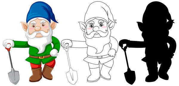 Gnome Com Cores Contorno Silhueta Personagem Desenho Animado Sobre Fundo — Vetor de Stock