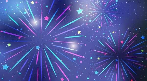 Coloridos Fuegos Artificiales Cielo Ilustración — Vector de stock