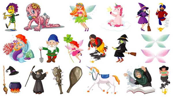 Set Fantasy Cartoon Characters Fantasy Theme Isolated White Background Illustration — Stock Vector