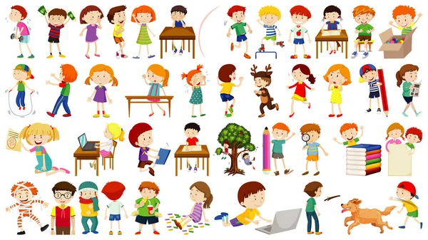 Set Simpatici Bambini Cartone Animato Personaggio Illustrazione — Vettoriale Stock