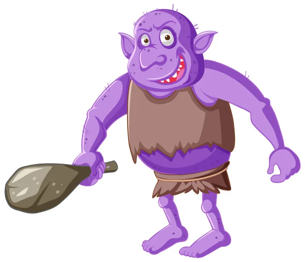 Goblin Roxo Troll Segurando Ferramenta Caça Desenho Animado Personagem Ilustração — Vetor de Stock
