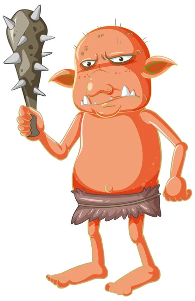 Goblin Laranja Troll Segurando Ferramenta Caça Desenho Animado Personagem Ilustração —  Vetores de Stock