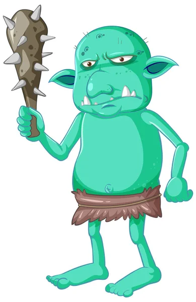 Duende Verde Troll Sosteniendo Herramienta Caza Ilustración Aislada Personaje Dibujos — Vector de stock