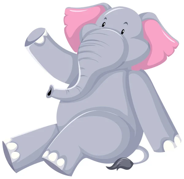 Cute Elephant Sitting White Background Illustration — Stock Vector