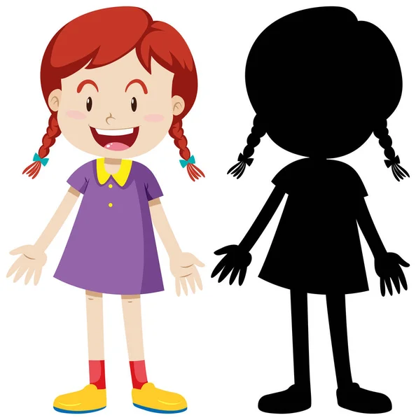 Happy Girl Standing Position Its Silhouette Illustration — Stock Vector