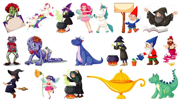 Set Personaggi Dei Cartoni Animati Fantasy Tema Fantasy Isolato Sfondo — Vettoriale Stock