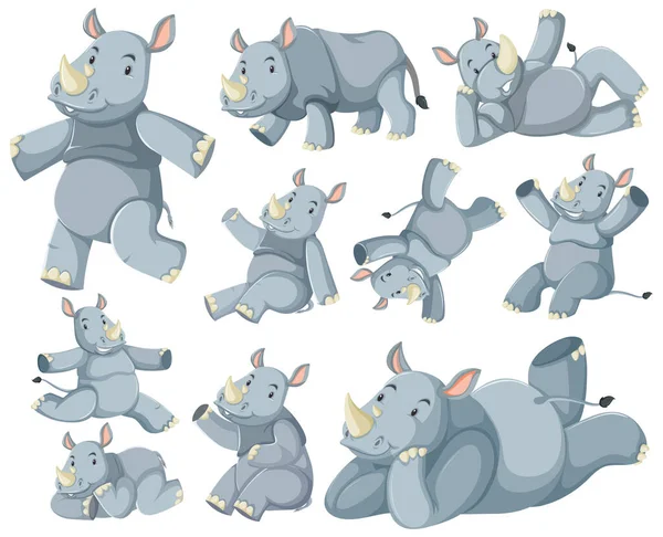 Group Rhinoceros Cartoon Character Illustration — Stock Vector