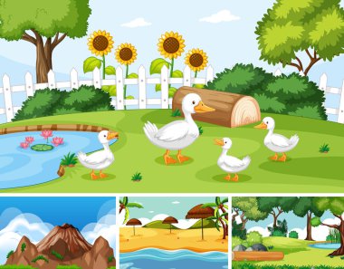 Six different scenes in nature setting cartoon style illustration vector Six different scenes in nature setting cartoon style illustration vector