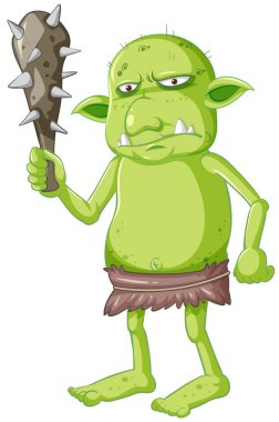 Çizgi film karakterinde yeşil goblin ya da trol avlanma aracı olarak izole edilmiş.