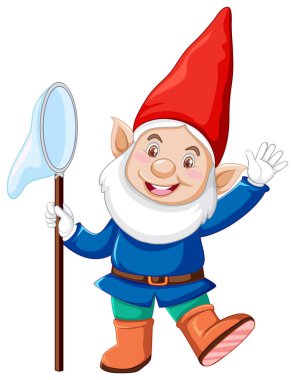 Beyaz arkaplan illüstrasyonunda karikatür karakterinde insact yakalayan cüce