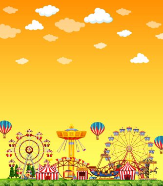 Gündüz vakti boş sarı gökyüzü illüstrasyonuyla lunapark sahnesi