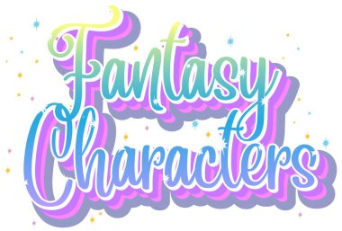 Beyaz arkaplan illüstrasyonunda fantastik karakterler logosu