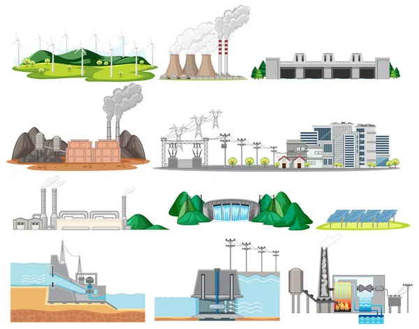 Bau Von Industriefabriken Isoliert Auf Weißem Hintergrund Illustration — Stockvektor