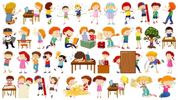Ensemble Illustration Personnage Dessin Animé Mignon Enfants — Image vectorielle