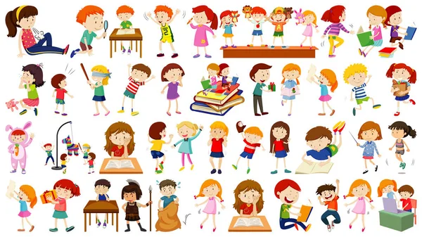 Conjunto Crianças Bonitos Desenho Animado Personagem Ilustração — Vetor de Stock