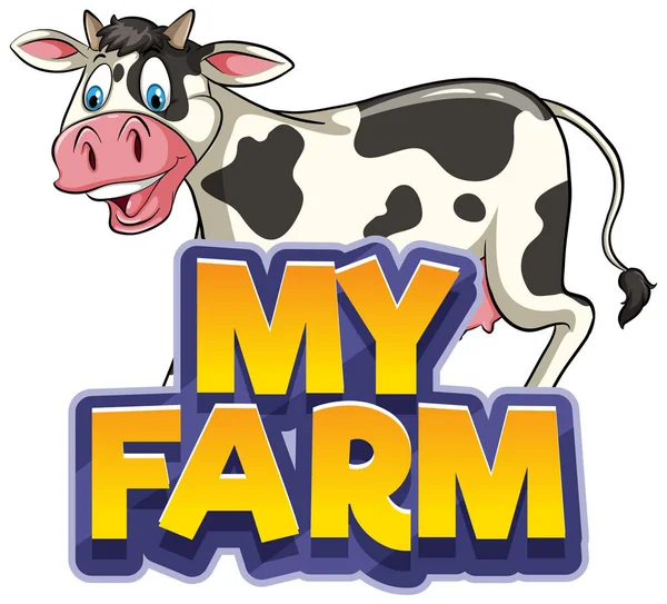 Font Design Word Farm Cute Cow Illustration — Stock Vector