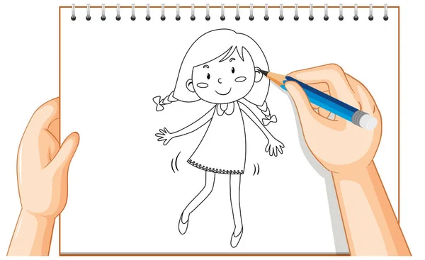 Rysowanie Strony Cute Girl Cartoon Ilustracja — Wektor stockowy