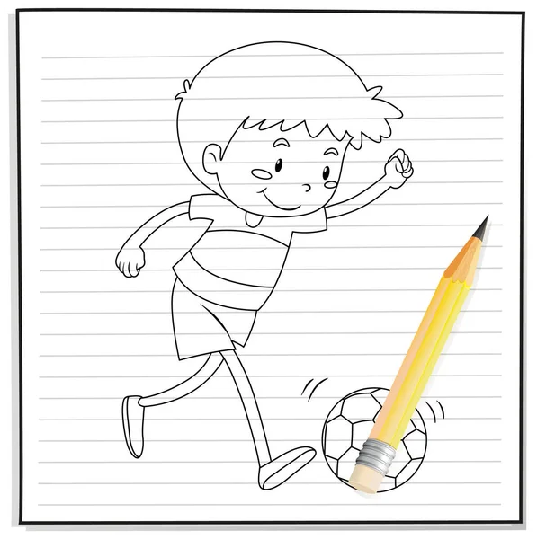Handschrift Eines Jungen Beim Fußballspielen Skizziert Illustration — Stockvektor