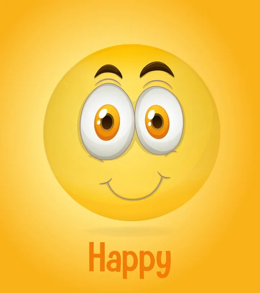 Sourire Heureux Visage Emoji Avec Description Sur Fond Jaune Illustration — Image vectorielle