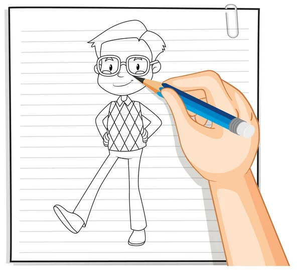 Handtekening Van Nerdy Jongen Cartoon Illustratie — Stockvector