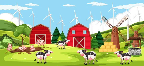 Tierfarm Auf Bauernhof Hintergrundszene Illustration — Stockvektor