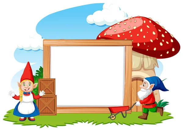Gnomes Και Μανιτάρι Σπίτι Κενό Banner Στυλ Κινουμένων Σχεδίων Λευκό — Διανυσματικό Αρχείο