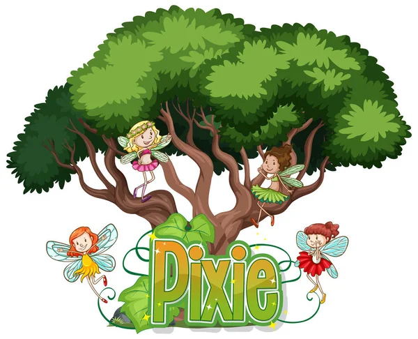 Logo Pixie Avec Petites Fées Sur Fond Blanc Illustration — Image vectorielle